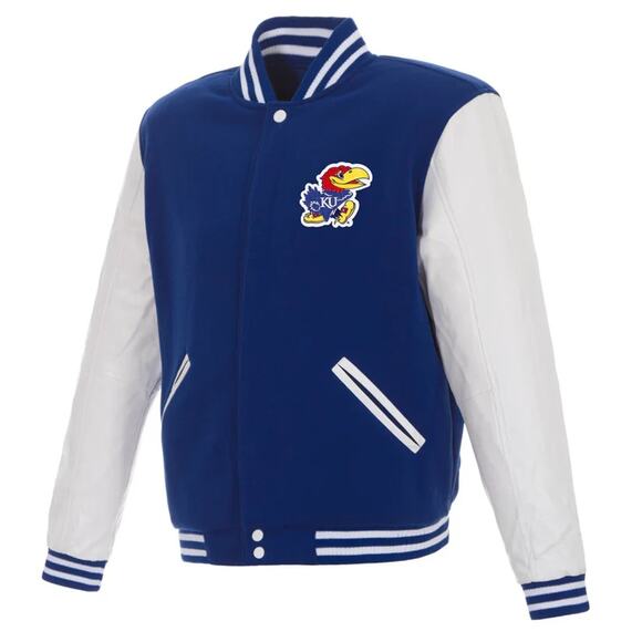 Kansas Jayhawks Reversible Fleece Jacket with Faux Leather Sleeves - Picture 3 of 6